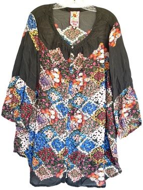 Johnny Was Blouse Womens 1X Floral Boho Tunic multicolor plus size festival